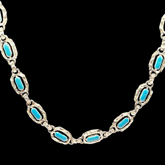 Vintage Sterling Mexico Blue Enamel Link Necklace - Picture 7 of 10